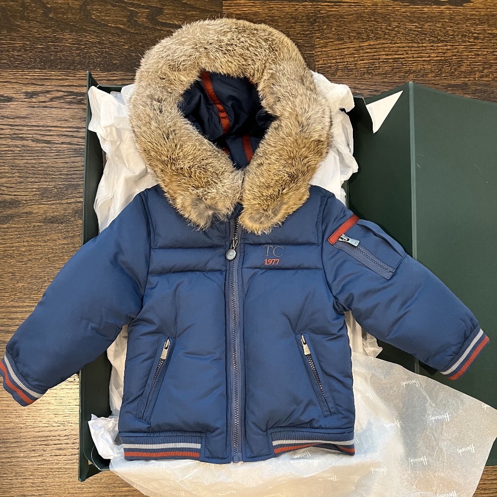 NWT Tartine et Chocolate Fur-Trim Hooded Parka NAVY (3-36 Months)